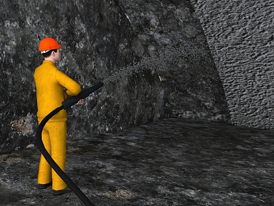 Scene roaming shotcrete jet tunnel worker labor construction animation 3d model