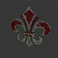 Ornamental Carving Red And Silver Metal Fleur De Lis With Distressed Vintage Texture