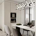 Modern Kitchen Decorative Ornament Set On White Countertop With Geometric Pendant Lights And Dining Accents