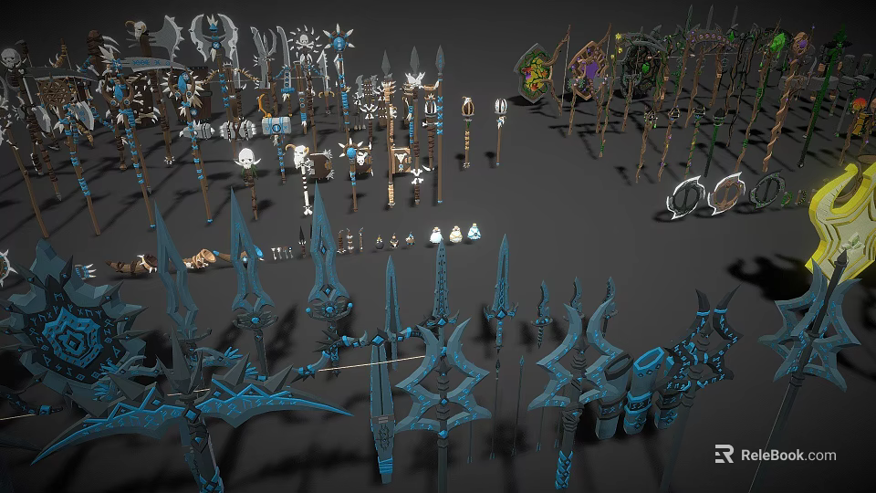 Assorted Medieval Weapons Collection With Swords Spears Axes Shields And Daggers 3d model 