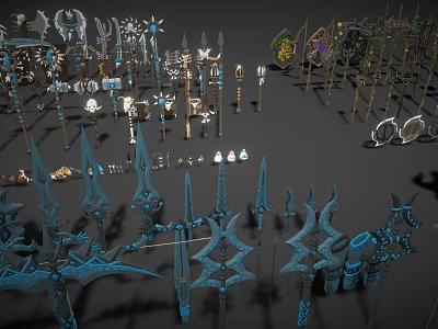 Assorted Medieval Weapons Collection With Swords Spears Axes Shields And Daggers 3d model