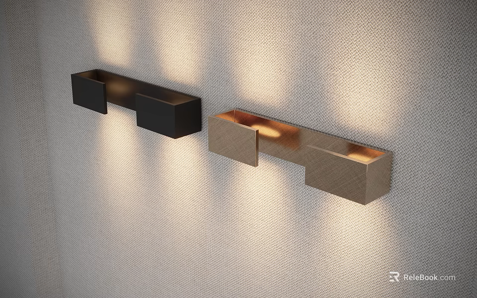Black and Gold Modern Wall Sconces with Soft Illumination on Textured Wall 3d model 