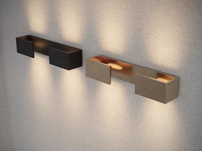 Black and Gold Modern Wall Sconces with Soft Illumination on Textured Wall 3d model