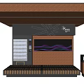 Modern Station Platform Design with Canopy Vending Machine Trash Can and Purple Wave Panel 3d model