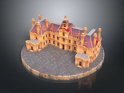 Classical European Style Architecture Model With Red Roof Multiple Chimneys And Circular Base 3d model