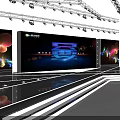 Modern Conference Stage Setup With LED Screens Lighting And Audience Seats