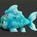 Cute Blue Cartoon Fish Toy With Big Eyes And Pink Decorations