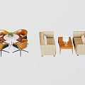 Table and Chair Set featuring Round Table Orange Chairs Beige Sofas Coffee Table and Lamp 3d model