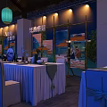 Elegant Chinese Style Banquet Hall With Tables Chairs And Traditional Lantern Decorations