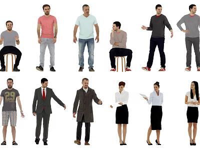 Multiple People With Different Poses And Various Clothing Styles Including Casual And Formal Wear 3d model