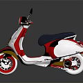 Red and White Modern Scooter with Black Seat Shiny Alloy Wheels and Glossy Reflection
