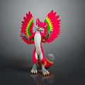 Colorful Mythical Game Movie Character With Pink Wings Green Yellow Stripes And Red White Body