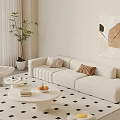Cream wind sofa coffee table combination single sofa floor-standing potted plant 3d model