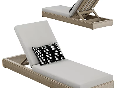 Modern Wooden Frame Lounge Chair With White Cushion And Black White Striped Pillow 3d model