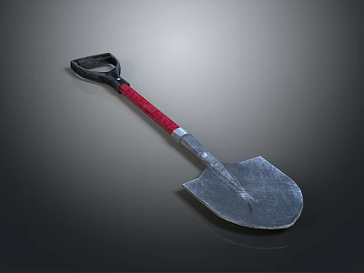 Industrial Shovel With Black Handle Red Grip And Heavy Duty Metal Blade 3d model
