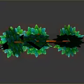 3D Styled Tree with Orange Textured Trunk and Three Green Leafy Crowns Against Gray Background