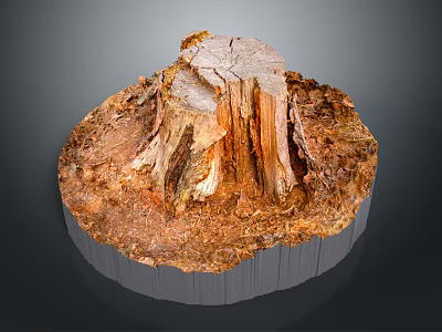 Natural Wooden Stump With Detailed Wood Grain And Stone Like Texture On Ground 3d model
