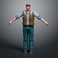 Man Wearing Blue Shirt Yellow Vest And Blue Pants With Cap Arms Outstretched