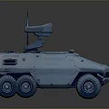 Six Wheeled Utility Vehicle With Sturdy Gray Body And Roof Mounted Sensor Unit