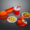 Delicious Fast Food Selection Including Hamburger Hot Dog Fries Chicken Leg Salad And Drink
