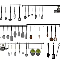 Hanging Kitchen Utensils Including Spatulas Spoons and Wall Storage Racks 3d model
