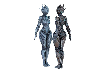 Futuristic Game And Movie Sci Fi Female Characters With Mechanical Armor And Glowing Accents 3d model
