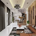 Modern Living Dining Room Interior With Chandelier Sofa Coffee Table And Wooden Decor