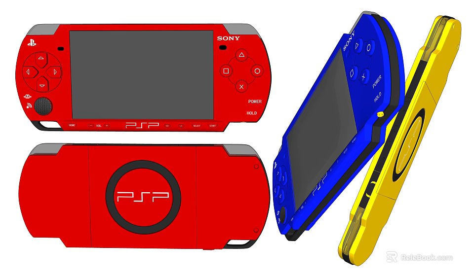 Entertainment Electronics Sony PSP Portable Gaming Console With Red Blue Yellow Designs 3d model 