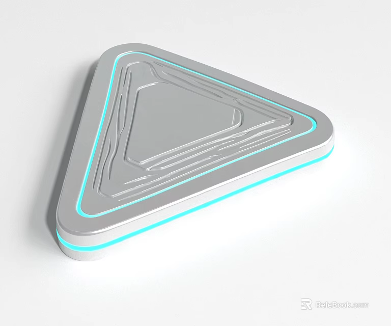 Modern Triangular Equipment Featuring Silver Surface Blue Illuminated Edges And Internal Geometric Lines 3d model 