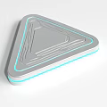 Modern Triangular Equipment Featuring Silver Surface Blue Illuminated Edges And Internal Geometric Lines
