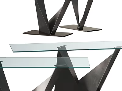 Modern Geometric Furniture Structure With Metal Frames And Glass Table Tops 3d model