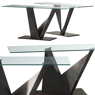 Modern Geometric Furniture Structure With Metal Frames And Glass Table Tops 3d model