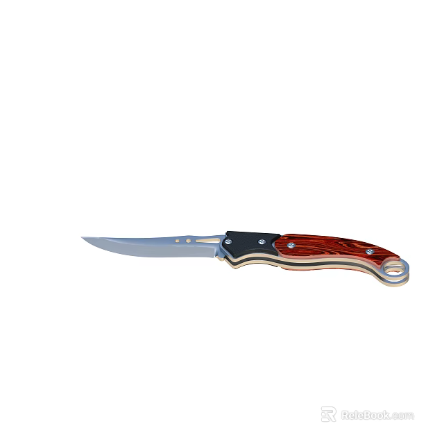 Stainless Steel Folding Knife With Silver Blade Red Wooden Handle And Black Accents 3d model 