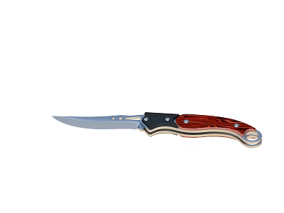 Stainless Steel Folding Knife With Silver Blade Red Wooden Handle And Black Accents 3d model