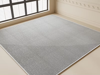 Gray Textured Square Rug On Floor In Room With Window Blinds And Beige Walls 3d model