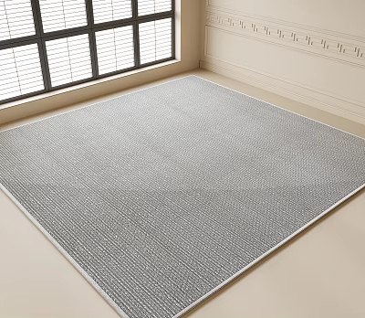 Gray Textured Square Rug On Floor In Room With Window Blinds And Beige Walls 3d model