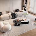 Modern Gray Sofa And Coffee Table Set With Black Cushions Marble Top White Armchair