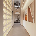 Modern Beauty Hair Salon Interior With Warm Pink Beige Tones Arched Doorways And Orange Chairs