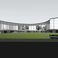 Modern Sales Center Building With Glass Curtain Wall And Curved Architectural Design