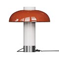 Modern Table Lamp With Orange Dome Lampshade White Pole And Metal Base