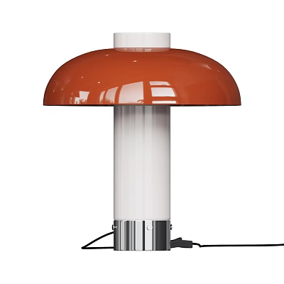 Modern Table Lamp With Orange Dome Lampshade White Pole And Metal Base 3d model