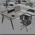 Modern Office Desk With Ergonomic Chair Laptop Stationery And Potted Plant