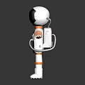 Man in White Astronaut Suit with Orange Stripes Helmet Backpack Outstretched Arms on Black Background