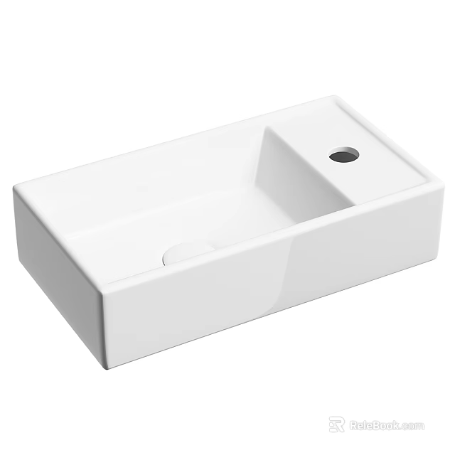 White Square Shaped Countertop Washbasin With Smooth Surface And Single Drain Hole 3d model 
