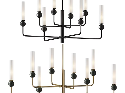 Contemporary Black Gold Metal Chandelier with Multi Tier Candle Style Arms and Glass Shades 3d model