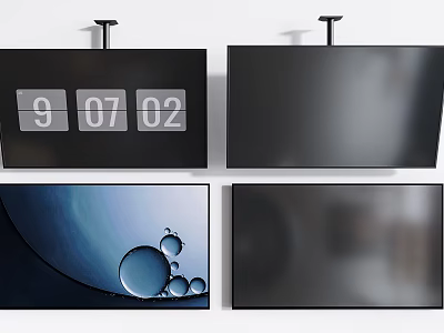 Wall Mounted Black TV Screens Display Digital Numbers And Water Drop Design 3d model