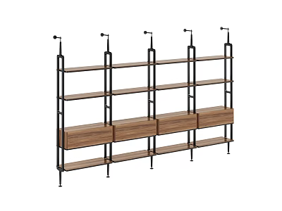 Modern Minimalist Bookshelf with Metal Frame and Wooden Open Storage Shelves 3d model