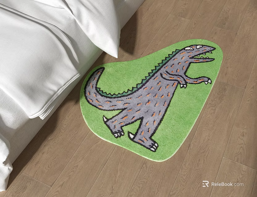 Green Heart Shaped Dinosaur Pattern Rug for Bedroom Bedside Decor 3d model