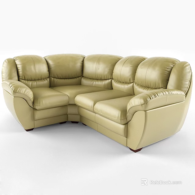 Beige Leather L Shaped Sectional Sofa With Comfortable Cushions And Armrests 3d model
