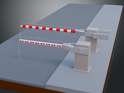 Barrier Gate System Featuring Red White Striped Barriers Two Units Installed On Gray Ground 3d model
